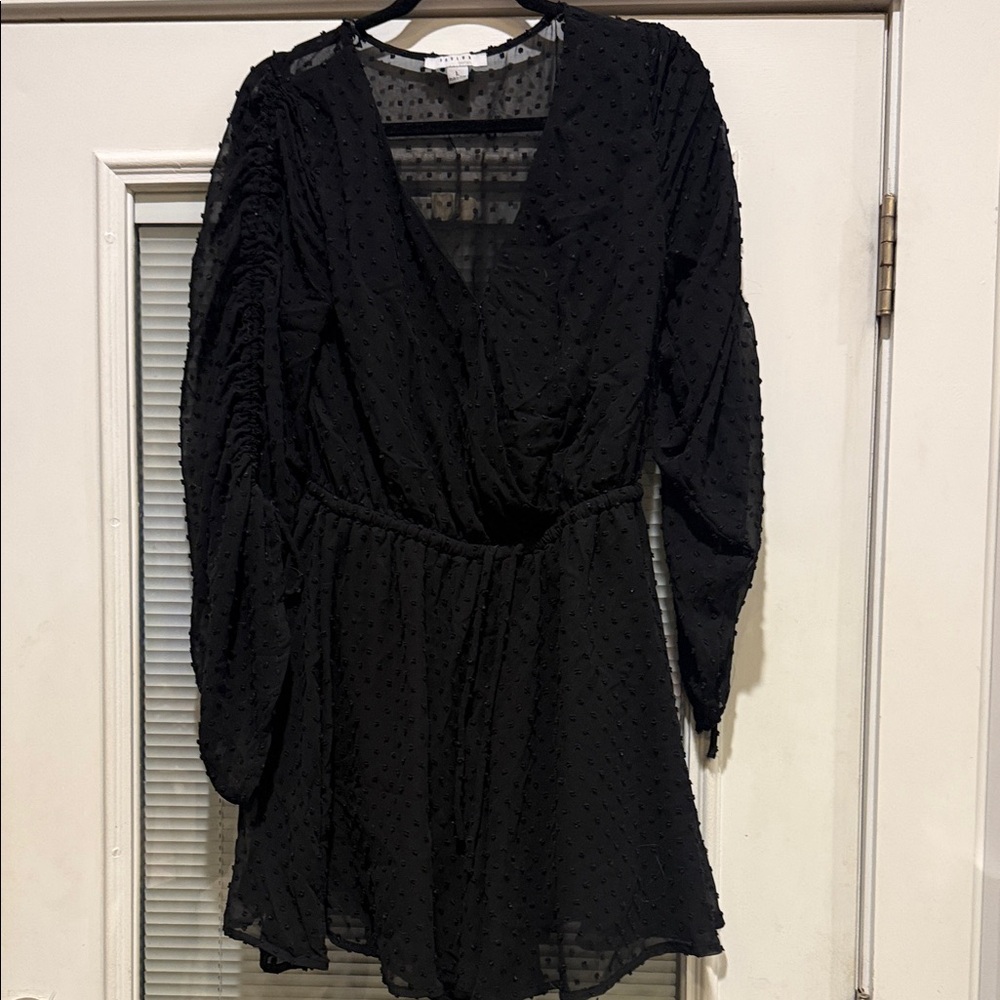 FAVLUX Black Textured Long Sleeve Romper